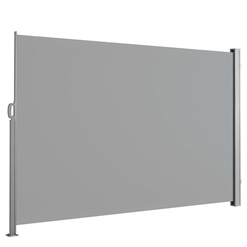 Image of Floordirekt Aluminium Side Awning, 200 x 400 cm, Light Grey, Extendable Privacy and Sun Protection for Balcony and Patio, Polyester 280 g/m² (PU), UV Protection UPF50+, with Floor Bracket