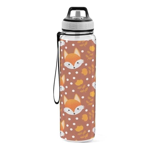 Image of Mnsruu Sports Water Bottle Fox Autumn Leaves Tritan Drinking Bottle with Straw Large 1000ml BPA-Free Clear Leakproof for Kids Boys Girls Women Men Gym School