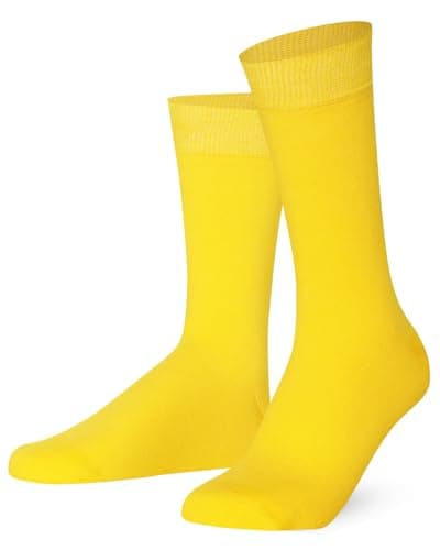 Image of Mysocks Finest Cotton Dress Socks for Men Women - Super Soft Breathable Plain Yellow Crew Socks for Business Casual Looks Yellow 4-7