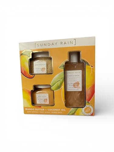 Image of Sunday Rain Mango & Coconut Bundle Bubble Bath, body Scrub, Bath crystals Gift set
