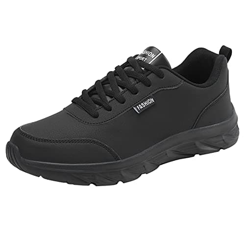 Image of Black Men's Casual Shoes, Breathable Trainers, Men's Lightweight Casual Shoes, Sporty Walking Shoes, Comfortable Jogging Shoes, Shock Absorbing Lace-Up Shoes, Flat Outdoor Shoes, black, 12 UK