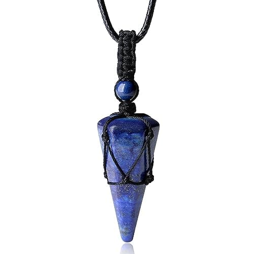 Image of XIANNVXI Crystal Necklaces for Men Women Lapis Lazuli Necklace Natural Pointed Gemstone Pendant Adjustable Black Rope Jewellery Necklace