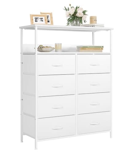 Image of Nicehill Chest of Drawers, Dresser for Bedroom with 8 Drawers, Tall Storage Organizer Unit with 2-Layer Shelves, Large Storage Organizer Unit for Bedroom, Kids room, Living room, Closet(White)