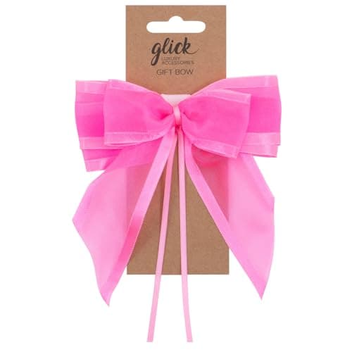 Image of Glick Designer Satin Edge Ribbon Bow, Perfect for Accessorising of Gifts, 17.5 x 12 cm, Neon Pink