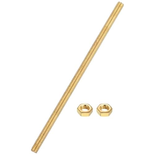 Image of sourcing map Brass Fully Threaded Rod, M6x1mm Pitch Right Hand Threads Studs with Solid Brass Hex Nuts, 150mm/6" Long Threaded Screw Rods Fasteners for Anchors Bolts Hangers Clamps
