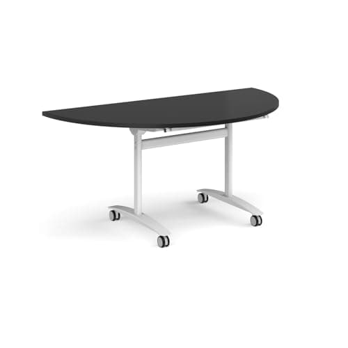 Image of Mr Office Semi circular deluxe fliptop meeting table - white frame, Black