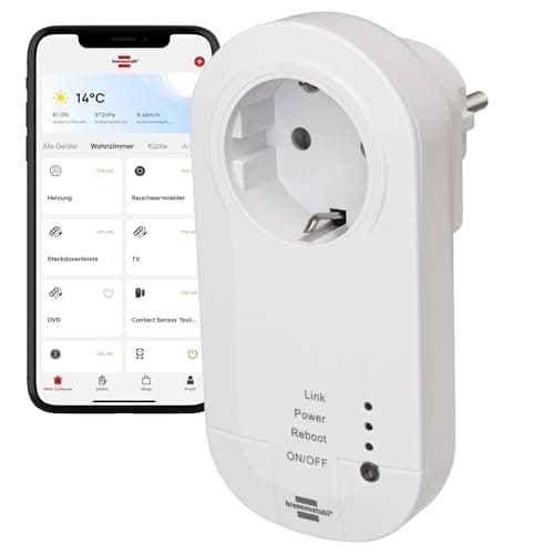 Image of Brennenstuhl Connect WiFi Smart Plug with 433MHz WA 3600 LRF01 433 Transmitter (WiFi Power Socket 2.4 GHz Compatible with Alexa, Google Assistant)