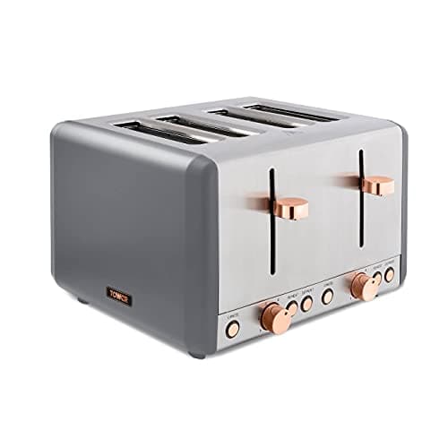 Image of Tower T20051RGG Cavaletto 4-Slice Toaster with Defrost/Reheat, Stainless Steel, 1800W, Grey and Rose Gold