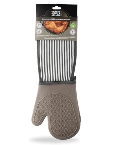 Image of Silicone Double Oven Gloves Grey Stripe – Steam Proof, Waterproof Heat Resistant (Upto 250°C/480°F). Safe From Boiling Water & Hot Oil. Machine Washable, BPA & Phthalate Free. 5 Year Guarantee.