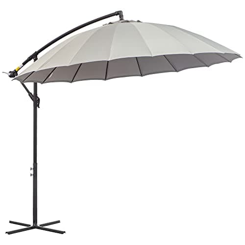 Image of Outsunny 2.7 m Cantilever Shanghai Parasol Garden Hanging Banana Sun Umbrella with Crank Handle, 18 Sturdy Ribs and Cross Base, Grey