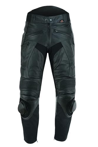 Image of Texpeed Mens Leather Motorcycle Trousers With Sliders - Motorbike Racing Touring Pants With Genuine Biker CE Armour (EN 1621-1) Protection Black - 32W / 30L
