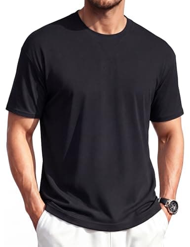Image of TACVASEN Black Shirts Men Cotton T Shirt Premium Short Sleeve Tee Casual Summer Tops Soft Comfort Plain Drop Shoulde Tee XL