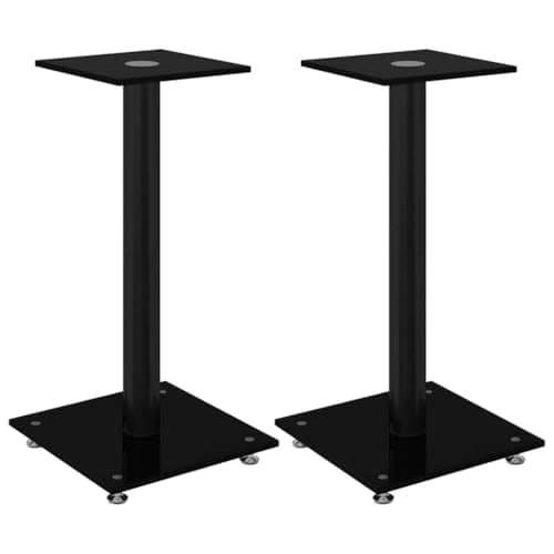 Image of vidaXL Speaker Stands 2 pcs, Floor Stand for Home, Bookshelf Speaker for Studio Monitor, Modern Style, Black Tempered Glass 1 Pillar Design