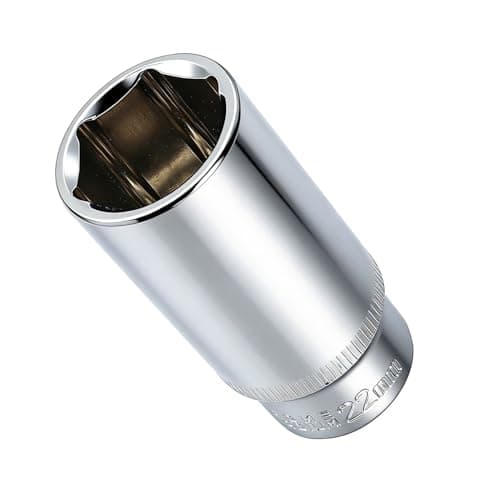Image of Youzzei 22mm Deep Sockets 3/8" Drive, 6 Point 3/8 Inch Square Drive Socket, Polishing CR-V Alloy Steel 22mm Metric Socket 2.52" Length for Car Repair Mechanical Maintenance Home Use