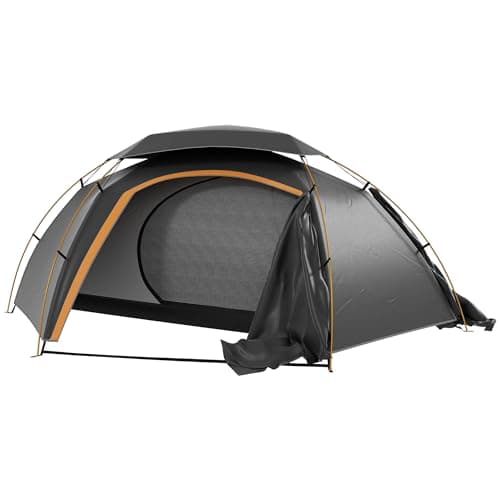 Image of Outsunny 1-2 Man Camping Tent, Dome Tent with Removable Rainfly and Aluminium Frame, 2000mm Waterproof, Portable with Bag, for Fishing Hiking Festival, Dark Grey