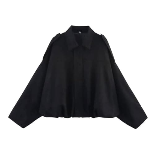 Image of IBAKOM Women's Faux Suede Bomber Jacket Winter Coat Long Sleeve Varsity Jacket Casual Streetwear Outwear Black M