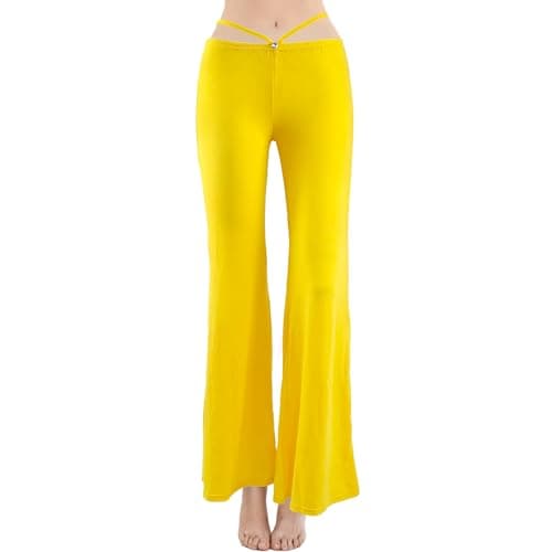 Image of Baisdan Women's Belly Dance Trousers Stretchy Bell Bottoms Latin Dance Costume Low Rise Flare Pants Yellow