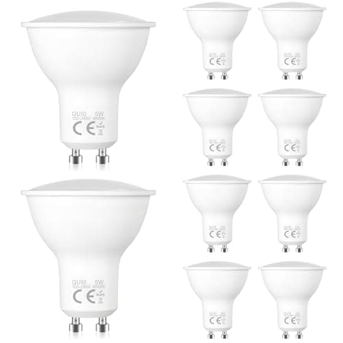 Image of 10 Pack 5W GU10 LED Spotlight, Neutral White 4000K,120 Degree Beam Angle, 5W Equivalent to 50W Halogen Lamp, Low Energy Consumption, Suitable for Ceiling Pendant Lights, Recessed Lights, Kitchen