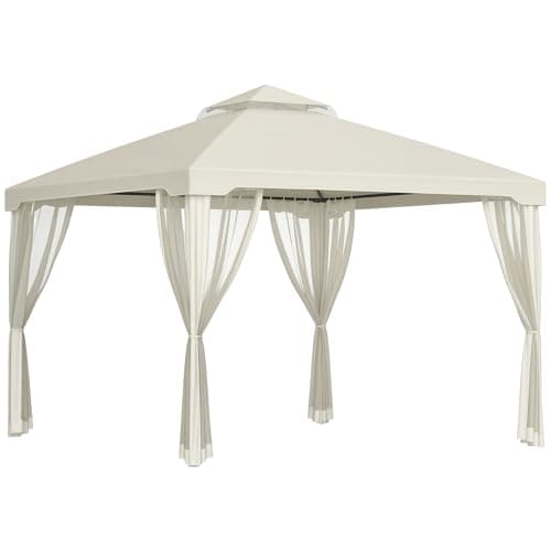 Image of Outsunny 3 x 3 m Metal Gazebo, Garden Pavillion, Double Roof Outdoor Canopy Shelter with Mesh Sidewalls, Cream White