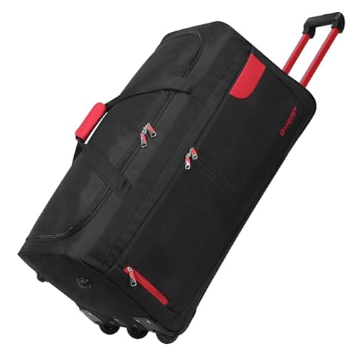 Image of Rocklands® Lightweight Luggage Rolling Holdall Suitcase Wheeled Duffle Bag Cargo Sport Travel Bag RL501 (Red/Black, Medium - 28" (H74 x L37 x W36 cm))