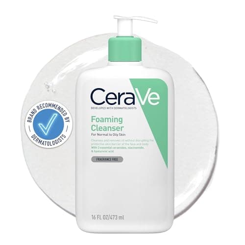 Image of CeraVe Foaming Cleanser for Normal to Oily Skin with Niacinamide & 3 Essential Ceramides, Developed with Dermatologists, Gently Cleanses & Removes Excess Oil, Fragrance-Free