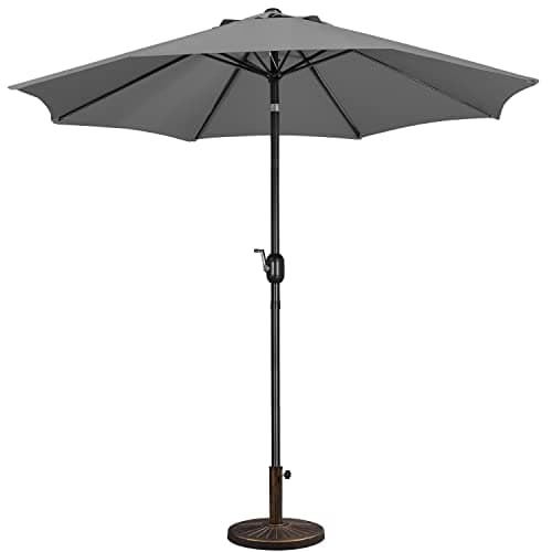 Image of Yaheetech 2.7m Garden Parasol Umbrella Patio Table Umbrella Outdoor Tilting Crank & Handle Parasol with 10kg Resin Base Stand - Gray