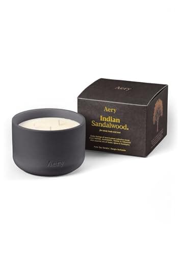 Image of Aery Indian Sandalwood Three Wick Soy Wax Candle - Sandalwood, Raspberry & Tonka with 100% Plant Based Wax & 50 Hour Burn Time (450g)