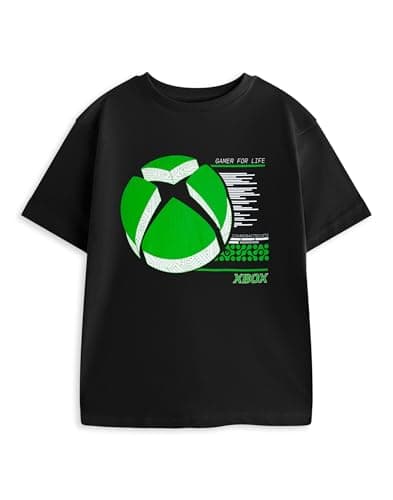 Image of Xbox Controller Boys Black Graphic Tee | Short Sleeve Crew Neck Top with Green & White Gamer for Life Print | Gaming Lifestyle T-Shirt for Kids Merch - 7-8 Years