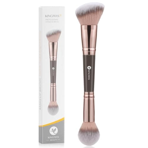 Image of KINGMAS Foundation Makeup Brush, Double Ended Bronzer Brush Angled & Round Contour Brushes for Beauty Blending Liquid Powder, Concealer Cream Cosmetics Blush (Brown)