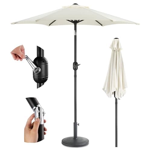 Image of VonHaus Parasol with Base – 2M Parasol Umbrella for Outdoor, Garden, Patio – Sun Shade Canopy with Hand Crank & Tilt Function – UV30+ Protection, Air Vent, Powder Coated Steel Frame, Ivory