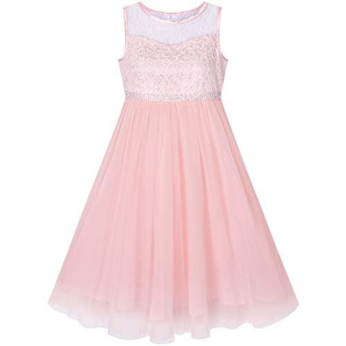 Image of Sunny Fashion Girls Dress Blush Pink Rhinestone Chiffon Dance Ball Maxi Gown Age 12 Years
