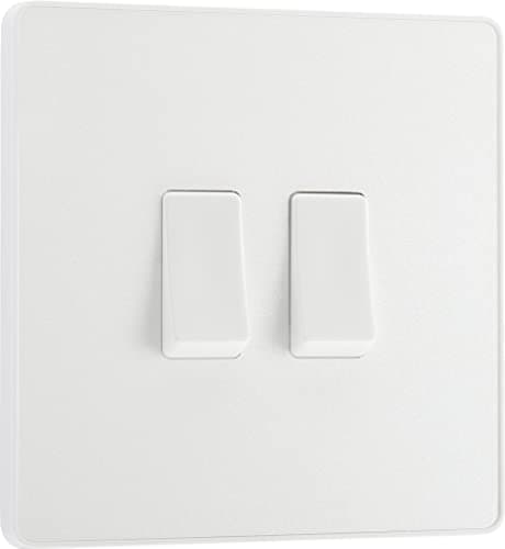 Image of BG Electrical Double Wall Light Switch, 2 Way, Screwless Front Plate, Round Edges, Evolve, Pearlescent White, 20A, 16AX, PCDCL42W