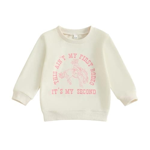 Image of MAHUAOYIXI Toddler Baby Boy Girl 2nd Birthday Sweatshirt 2-3 Years Long Sleeve Western Style Horse Letter Print Pullover Tops Fall Winter Shirt Second Birthday Outfit 18-24 Months (Pink, 2-3 Years)