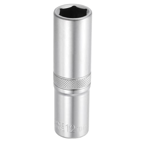 Image of sourcing map 6 Points Deep Socket 3/8" Drive 12mm Deep Metric CR-V Steel Polished Nickel Plating Impact Sockets 64mm / 2.5" Long Flip Sleeve Tool for Home Auto Nuts Bolts Repair