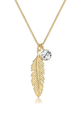 Image of Elli Necklace Women Feather Pendant with Crystal in 925 Sterling Silver