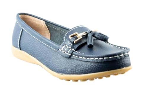 Image of Boulevard Women's Action Leather Tassle Loafers Navy 4 UK - Comfortable and Stylish Footwear