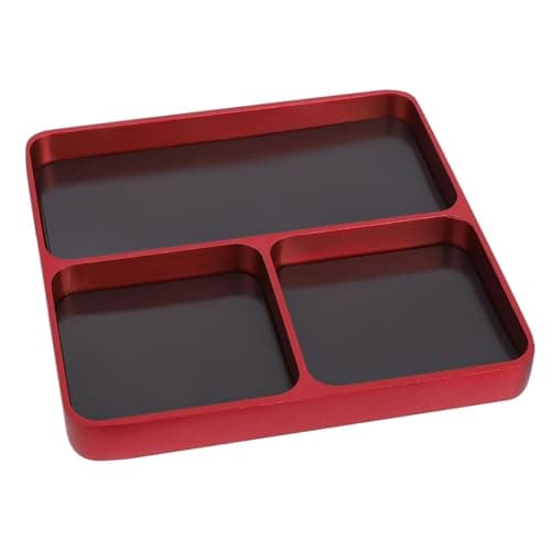 Image of Hoite Magnet Tool Tray, 9.8 X 9.87 X 11cm 3 Compartments Parts Tray Screws and Bolts Organizer for Storing Sockets Screws Small Parts Garage Home，Red