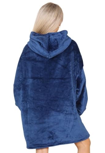 Image of Wearable Hooded Blanket | Oversized Super Warm Fluffy Hoodie | Soft Sherpa Fleece Snuggle Blanket Hoodie | One Size Fits All | Unisex For Women Men Kids | Machine Washable (Navy blue)