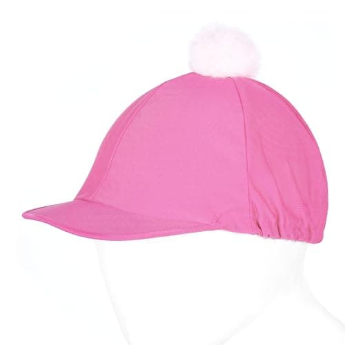 Image of Gallop Shop Equestrian Helmet Cover, Lycra Riding Hat Silk with Pom Pom (Baby Pink)