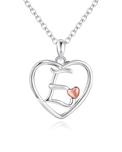 Image of Mesovor Initial Heart Necklaces for Women, Sterling Silver Necklace with Rose Gold Heart | Personalized Jewelry Gifts for Mother Wife Daughter Sister (Letter-E)