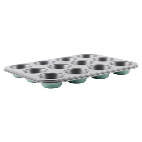 Image of The Great British Bake Off Muffin Tray, Yorkshire Pudding Tin for Baking, 12 Cup Cupcake Tin, 3cm Deep, Official GBBO Logo, Non Stick Coated Carbon Steel, Duck Egg Blue, 35cm x 27cm x 3cm