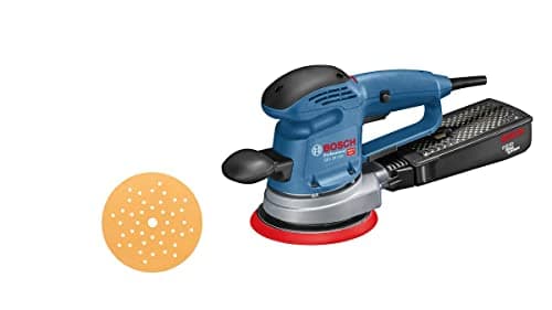 Image of Bosch Professional Random Orbit Sander GEX 34-150 (240V, incl. Sanding disc Dia. 150 mm, C470 Sanding Sheet for Wood, Extraction Adapter)