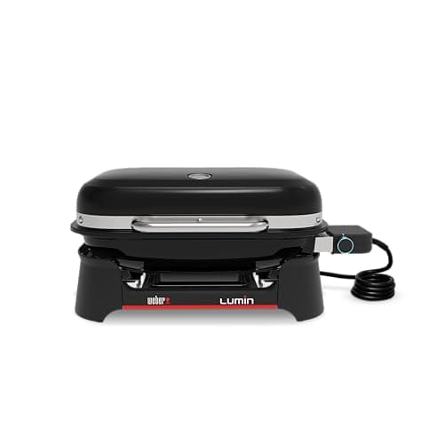 Image of Weber Lumin Electric Grill, Heats Up to 315°C, with Lid Thermometer, Porcelain-Enamelled Cast Iron Grates, 33 x 49 cm Cooking Area, Black (1502013)