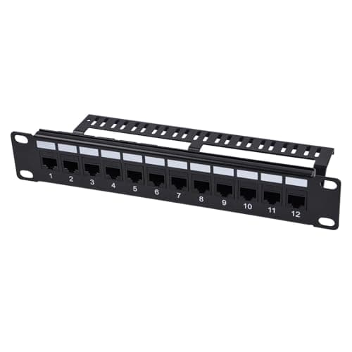 Image of GeeekPi 12-Port Cat6 Patch Panel, 1U Rack Mount Modular Panel with Keystone Coupler & Cable Management for DeskPi RackMate T1/T0/T2/T0 Plus/T1 Plus,10" Width Server Rack & Network Cabinet