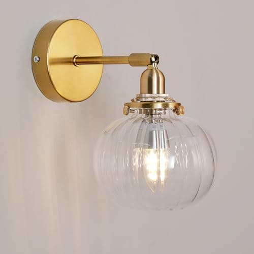 Image of GreeLustr Industrial Wall Light with Clear Glass Shade, Bathroom Vintage Wall Lamp Copper Finish with Solid Brass Socket, Retro Wall Sconces Indoor for Bedside Bedroom Vanity Mirror, E27, 5″ Striped