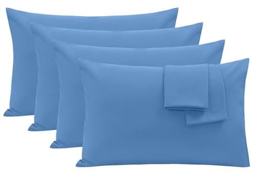 Image of Oxford Homeware Sky Blue Pillow Cases 4 Pack Brushed Microfiber – Standard Pillowcases Fade Resistant Pillow Cover Envelope Closure Pillow Covers (50 x 75 cm)