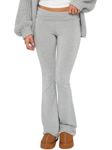 Image of Qianderer Women Flared Leggings Bell Bottom Pants High Waisted Stretch Slimming Solid Color Workout Gym Yoga Pants (Gray, M)