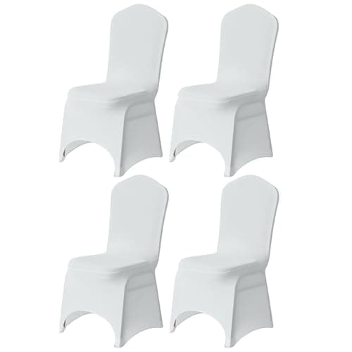 Image of Trimming Shop Chair Cover Spandex Polyester Stretch Fabric Dining Slipcovers Washable & Removable Protective Wedding Chair Covers for Banquets Ceremony & Hotel Dinner (White, Pack of 4)