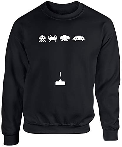Image of Hippowarehouse Space Invaders Unisex Jumper Sweatshirt Pullover (Specific Size Guide in Description) Black