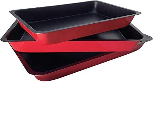 Image of Mantraraj 3 Piece Non Stick Baking Roasting Cooking Trays Set Oven Dish Bakeware Bake Pan Traditional to Bake Fish, Meat, Chicken, Vegetables, Pork Or Any Food You Want to Do